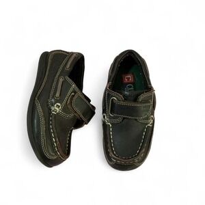 Chaps Boys Brown Faux Leather Boat Shoes Hook‎ and Loop Size 7 Preowned